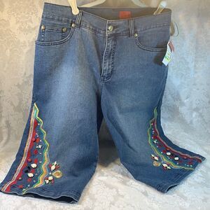 Cristina Bermuda Shorts Button Front Zip Up Size 10 or 12 Heavily Embellished